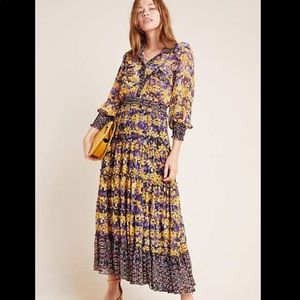 Misa yellow purple Tousa floral maxi dress